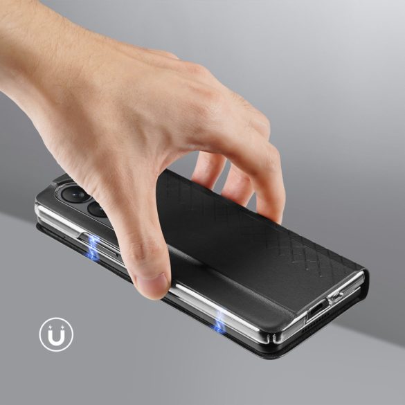 Dux Ducis Bril Samsung Galaxy Z Fold 5 eredeti bőr oldalra nyíló tok, fekete