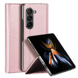 Dux Ducis Bril Samsung Galaxy Z Fold 5 eredeti bőr oldalra nyíló tok, rózsaszín