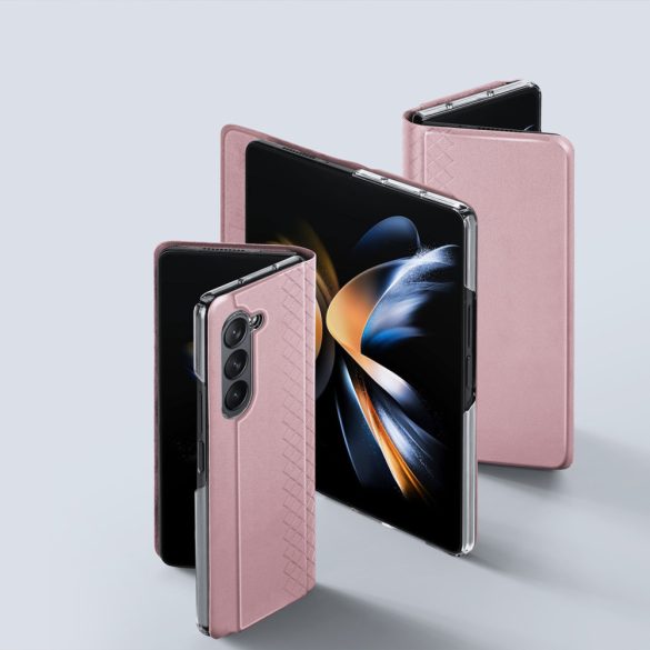 Dux Ducis Bril Samsung Galaxy Z Fold 5 eredeti bőr oldalra nyíló tok, rózsaszín