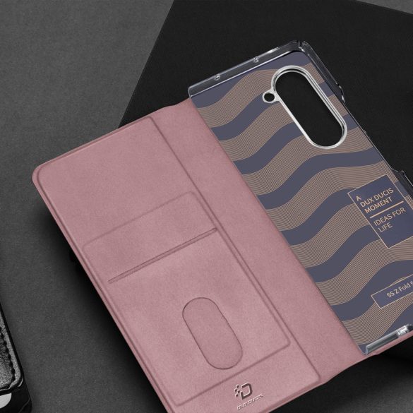 Dux Ducis Bril Samsung Galaxy Z Fold 5 eredeti bőr oldalra nyíló tok, rózsaszín