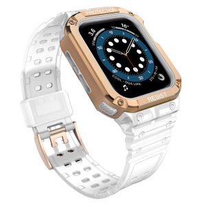 Protect Strap Band Apple Watch 7/SE, 38/40/41mm ütésálló tok és óraszíj, fehér-rozéarany