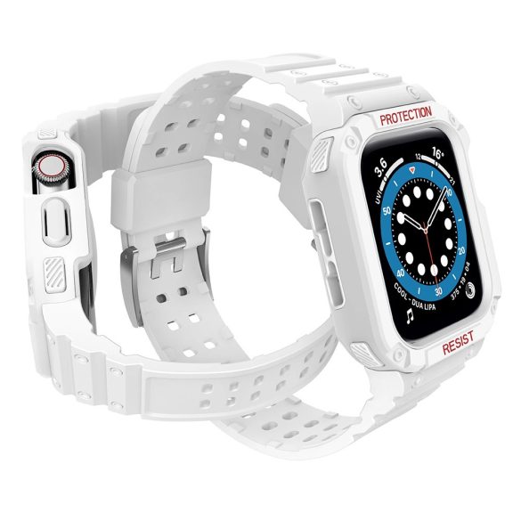 Protect Strap Band Apple Watch 7/SE, 38/40/41mm ütésálló tok és óraszíj, fehér