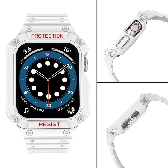 Protect Strap Band Apple Watch 7/SE, 38/40/41mm ütésálló tok és óraszíj, fehér