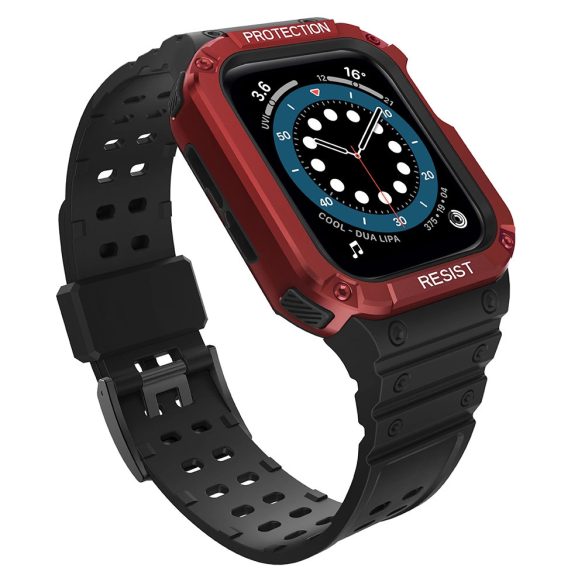 Protect Strap Band Apple Watch 2/3/4/5/6/7/SE, 42/44/45mm ütésálló tok és óraszíj, fekete-piros