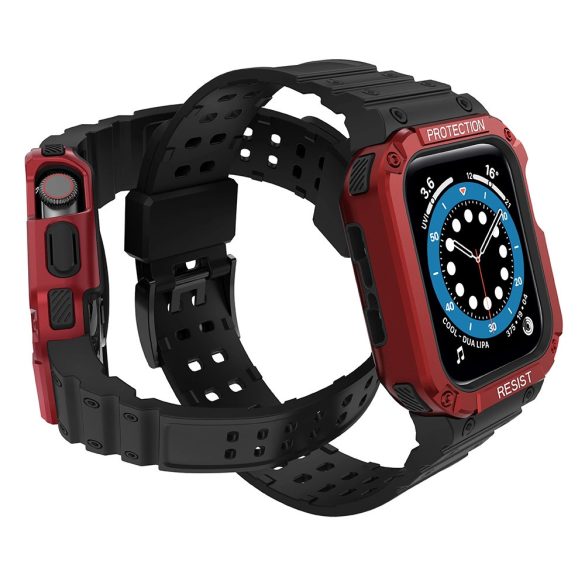 Protect Strap Band Apple Watch 2/3/4/5/6/7/SE, 42/44/45mm ütésálló tok és óraszíj, fekete-piros