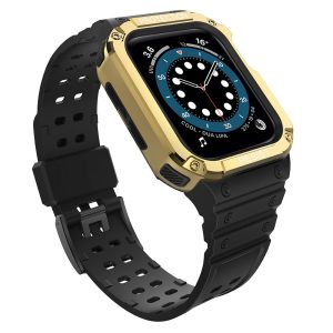 Protect Strap Band Apple Watch 7/SE, 42/44/45mm ütésálló tok és óraszíj, fekete-arany