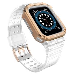   Protect Strap Band Apple Watch 2/3/4/5/6/7/SE, 42/44/45mm ütésálló tok és óraszíj, átlátszó-rozéarany