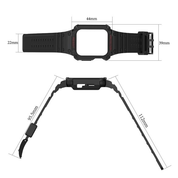 Protect Strap Band Apple Watch 7/SE, 42/44/45mm ütésálló tok és óraszíj, szürke