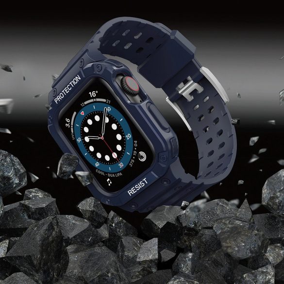 Protect Strap Band Apple Watch 7/SE, 42/44/45mm ütésálló tok és óraszíj, kék