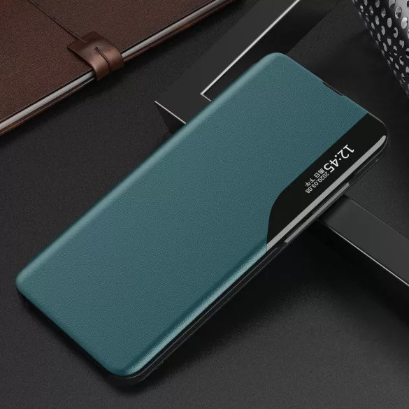 Eco Leather View Case Xiaomi Redmi Note 10/Note 10S oldalra nyíló tok, sötétzöld