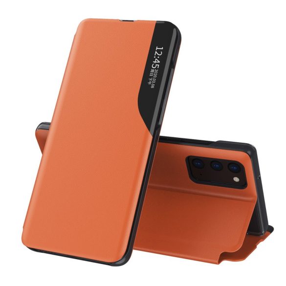 Eco Leather View Case Xiaomi Redmi Note 10/Note 10S oldalra nyíló tok, narancssárga