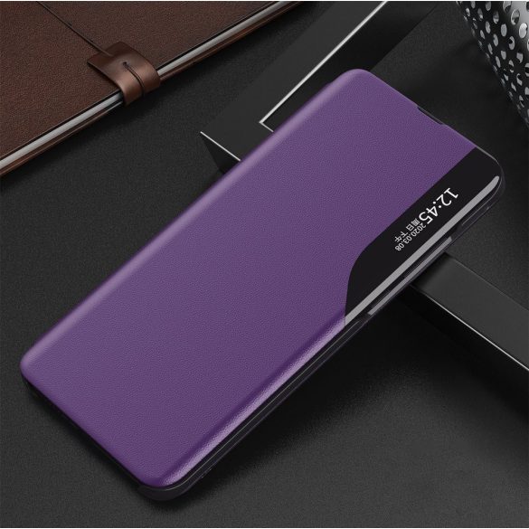 Eco Leather View Case Xiaomi Redmi Note 10/Note 10S oldalra nyíló tok, lila