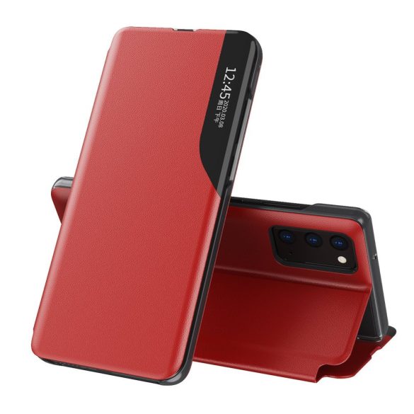 Eco Leather View Case Xiaomi Redmi Note 10/Note 10S oldalra nyíló tok, piros