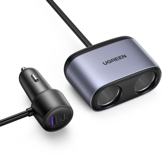 Ugreen CD252 Car Charger Splitter USB-A/USB-C PD/QC univerzális autós szivargyújtó töltő és elosztó, 216W, fekete