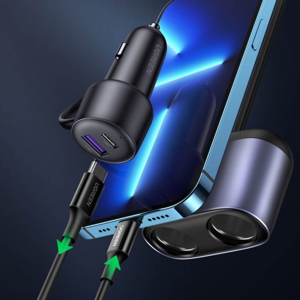 Ugreen CD252 Car Charger Splitter USB-A/USB-C PD/QC univerzális autós szivargyújtó töltő és elosztó, 216W, fekete