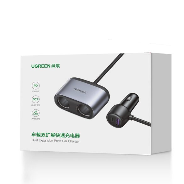 Ugreen CD252 Car Charger Splitter USB-A/USB-C PD/QC univerzális autós töltő és elosztó, 21W, fekete