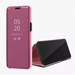  Clear View Case Flip Cover For Samsung Galaxy S22 Ultra oldalra nyíló tok, rózsaszín
