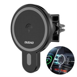   Dudao Magnetic Car Holder Qi, Magsafe kompatibilis autós telefon tartó és töltő 15W szellőzőrácsra, fekete