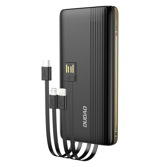 Dudao K4Pro Power Bank hordozható külső akkumulátor, USB/USB-C/USB micro/lightning kábellel, 10000 mAh, 2A, fekete