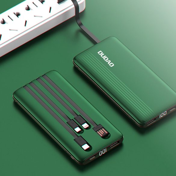 Dudao K4Pro Power Bank hordozható külső akkumulátor, USB/USB-C/USB micro/lightning kábellel, 10000 mAh, 2A, fekete