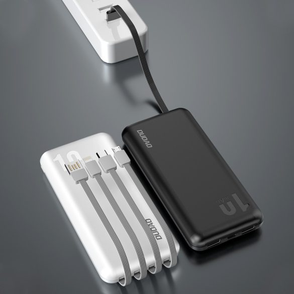 Dudao K6Pro Universal Powerbank, hordozható külső akkumulátor USB-A/USB-C, USB-A/USB-C/Micro-USB/Apple lightning kábellel, 10000 mAh, fekete