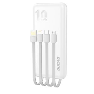 Dudao K6Pro Universal Powerbank, hordozható külső akkumulátor USB-A/USB-C, USB-A/USB-C/Micro-USB/Apple lightning kábellel, 10000 mAh, fehér