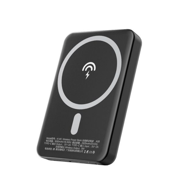 Dudao K14s Wireless Magsafe Powerbank magsafe kompatibilis  hordozható külső akkumulátor és vezeték nélküli töltő, 5000 mAh, 5W, fekete