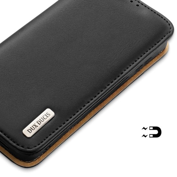 Dux Ducis Hivo Genuine Leather Samsung Galaxy S22 eredeti bőr, oldalra nyíló tok, fekete