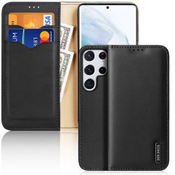   Dux Ducis Hivo Genuine Leather Samsung Galaxy S22 Ultra eredeti bőr, hátlap, tok, fekete