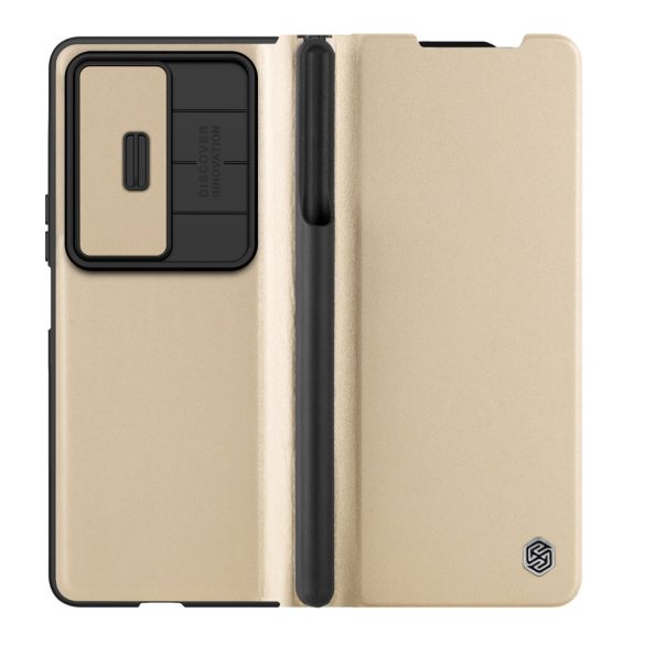 Nillkin Qin Leather Pro Samsung Galaxy Z Fold 4 oldalra nyíló tok, arany