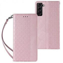   Magnet Strap Case Samsung Galaxy S22 Plus oldalra nyíló tok, rózsaszín