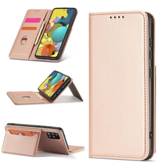 Magnet Card Case Samsung Galaxy A52 4G/A52 5G/A52s 5G kártyatartós oldalra nyíló tok, rózsaszín