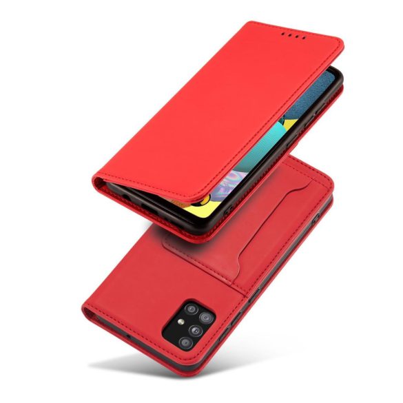 Magnet Card Case Samsung Galaxy A52 4G/A52 5G/A52s 5G kártyatartós oldalra nyíló tok, piros