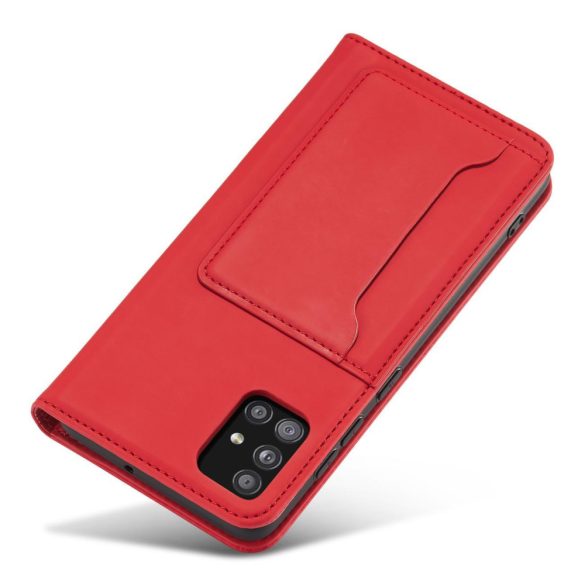 Magnet Card Case Samsung Galaxy A52 4G/A52 5G/A52s 5G kártyatartós oldalra nyíló tok, piros