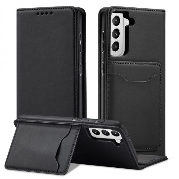 Magnet Card Case for Samsung Galaxy S22 Plus oldalra nyíló tok, fekete