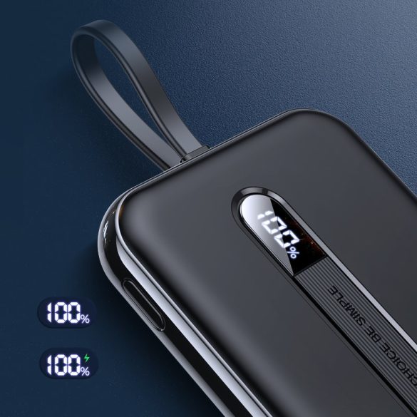 Joyroom JR-L001 Linglong Power Bank hordozható külső akkumulátor, USB-C/USB micro/lightning kábellel, 10000 mAh, 20W, fekete