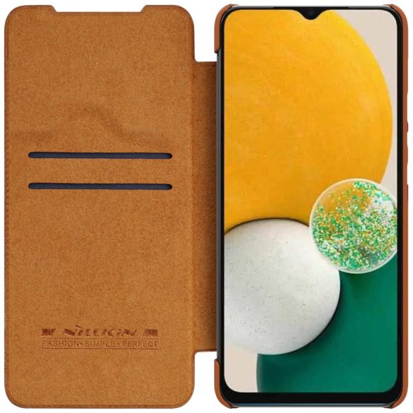 Nillkin Qin Leather Leather Case A14 4G / Galaxy A14 5G oldalra nyíló hátlap, tok, barna