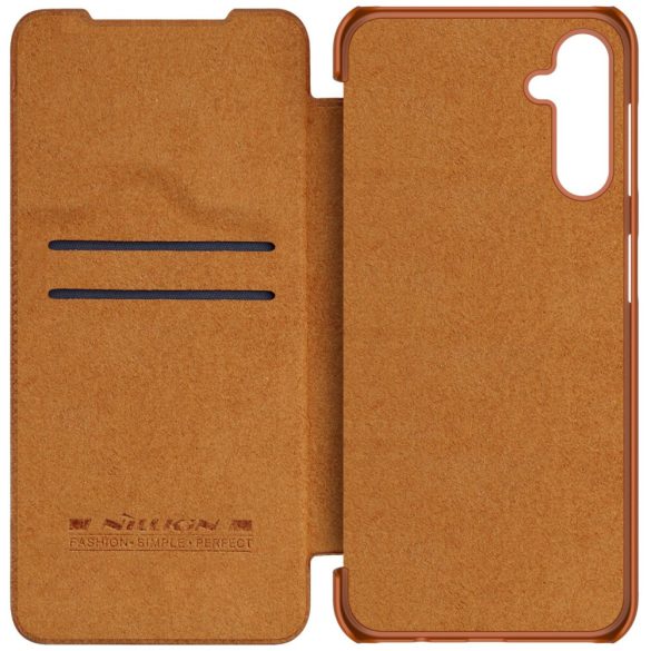 Nillkin Qin Leather Leather Case A14 4G / Galaxy A14 5G oldalra nyíló hátlap, tok, barna