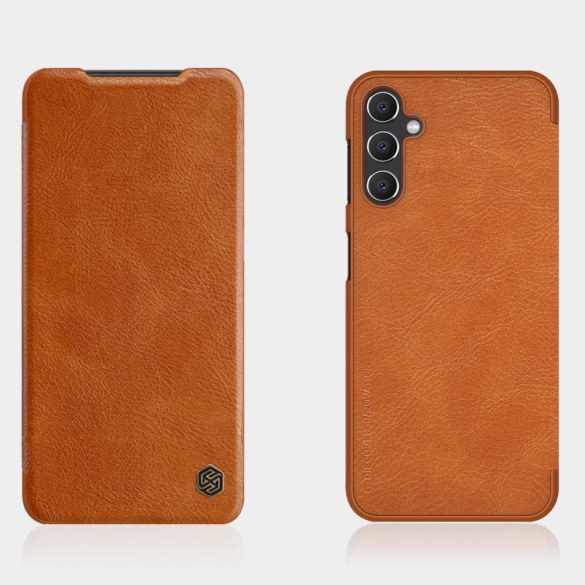Nillkin Qin Leather Leather Case A14 4G / Galaxy A14 5G oldalra nyíló hátlap, tok, barna