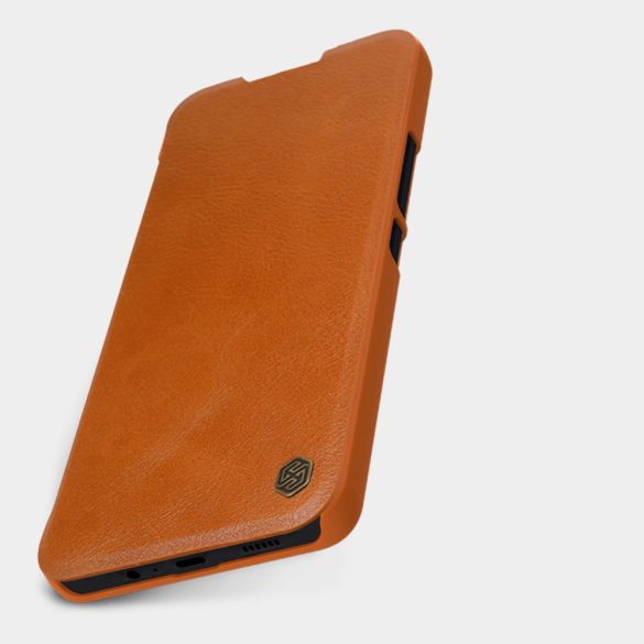 Nillkin Qin Leather Leather Case A14 4G / Galaxy A14 5G oldalra nyíló hátlap, tok, barna