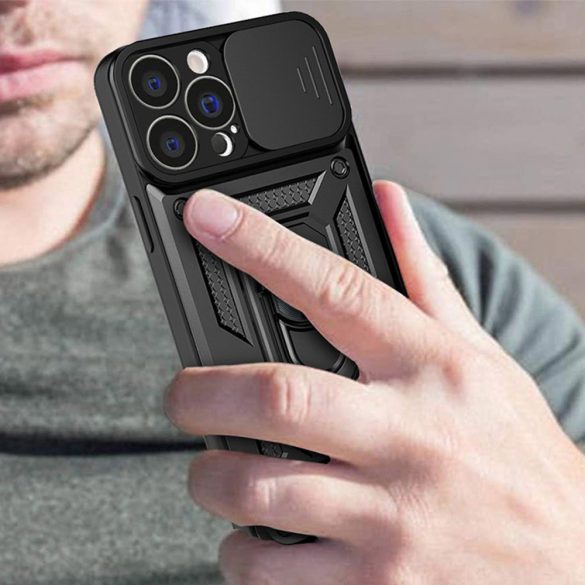 Hybrid Armor Camshield Case iPhone 14 Plus ütésálló hátlap, tok, fekete