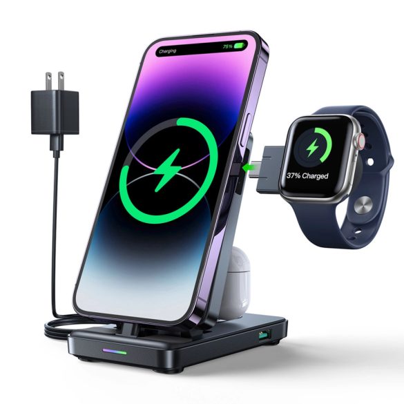 Joyroom JR-WQS02 4in1 dokkoló töltőállomás, iPhone Airpods, Apple Watch készülékekhez 4in1, összecsukható, fekete