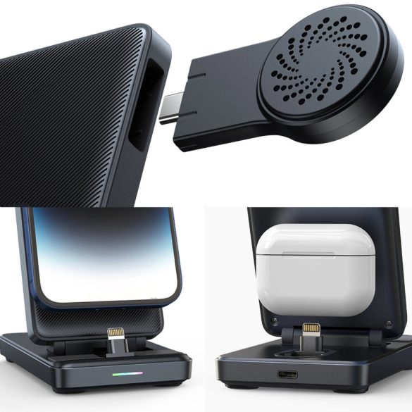 Joyroom JR-WQS02 4in1 dokkoló töltőállomás, iPhone Airpods, Apple Watch készülékekhez 4in1, összecsukható, fekete