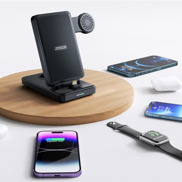 Joyroom JR-WQS02 4in1 dokkoló töltőállomás, iPhone Airpods, Apple Watch készülékekhez 4in1, összecsukható, fekete