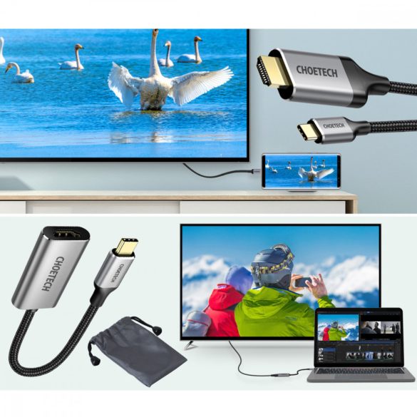 Choetech USB-C kábel és adapter Kit, HDMI/USB-C+USB-C/HDMI 3840 x 2160 60Hz 2m, szürke