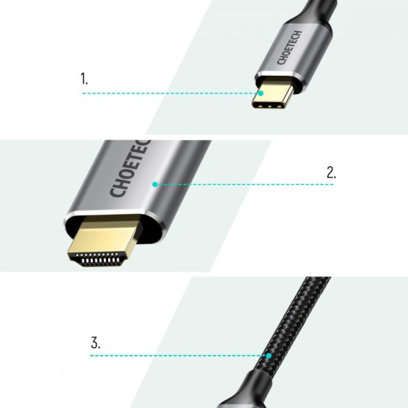 Choetech USB-C kábel és adapter Kit, HDMI/USB-C+USB-C/HDMI 3840 x 2160 60Hz 2m, szürke