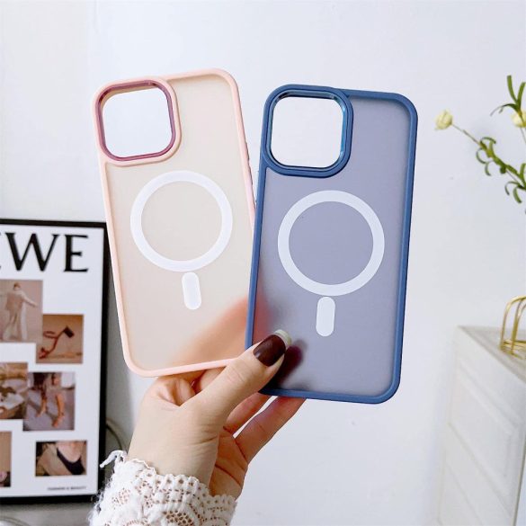 Magnetic Color Matte Case iPhone 15 magsafe kompatibilis ütésálló hátlap, tok, rózsaszín