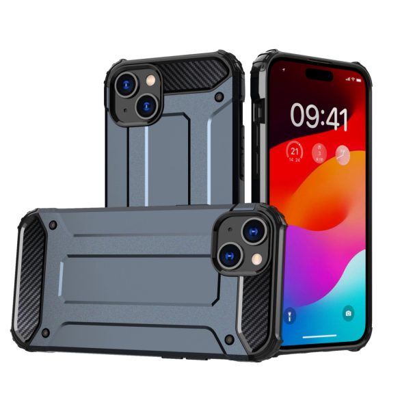 Hybrid Armor Tough Rugged iPhone 15 ütésálló hátlap, tok, sötétkék