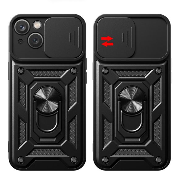 Hybrid Armor Camshield Case iPhone 15 ütésálló hátlap, tok, fekete