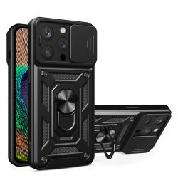   Hybrid Armor Camshield Case iPhone 15 Pro ütésálló hátlap, tok, fekete